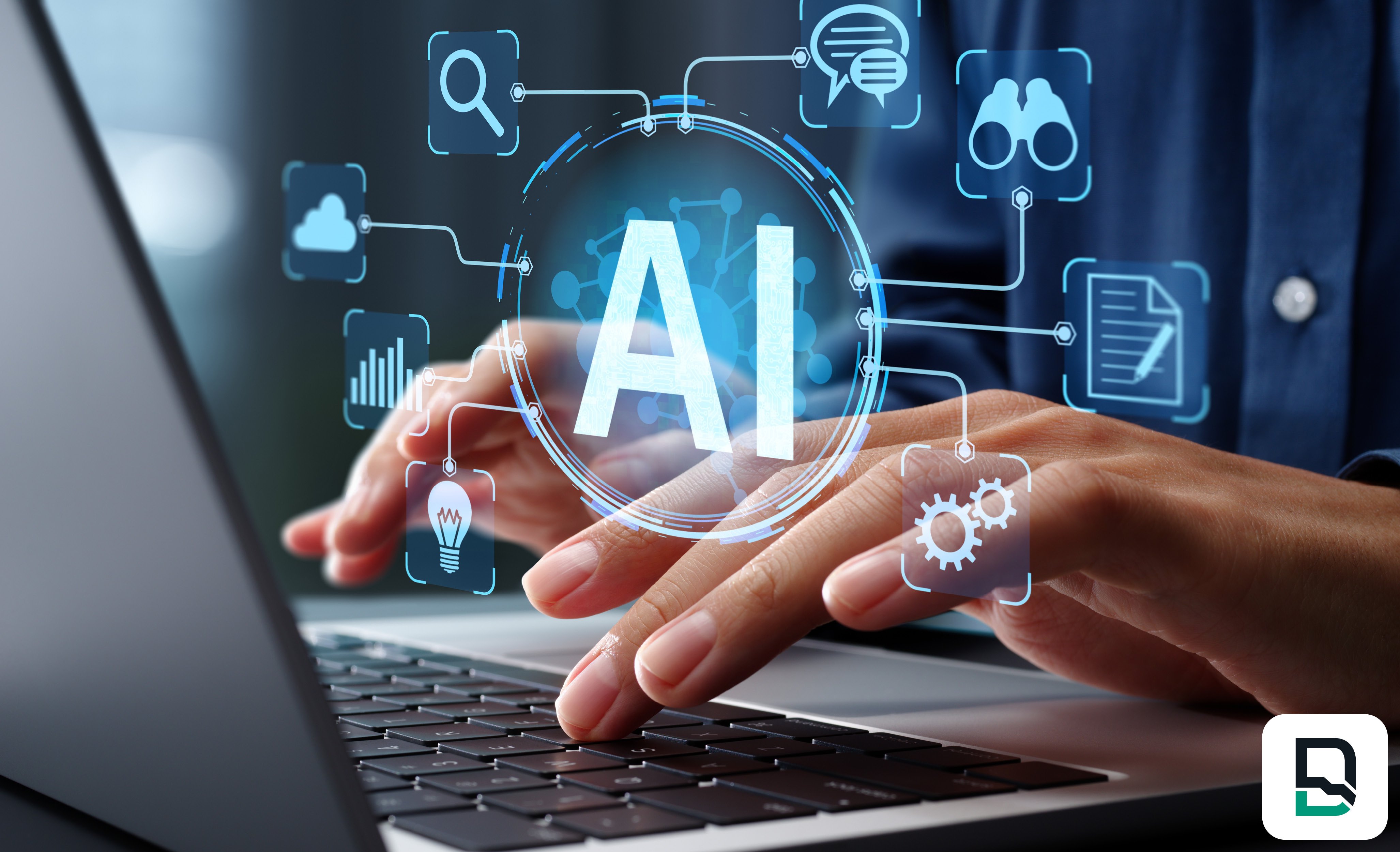 Member asking AI about business plan while typing on computer